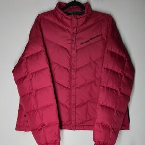 Vintage Harley Davidson Down Jacket Coat Women's 2XL Full Zip Quilted Red